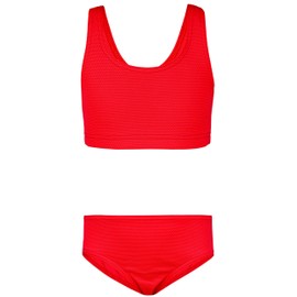 Aquarti Girls' Sports Bikini Racerback Bustier & Bikini Briefs, jacquard dots red, 146
