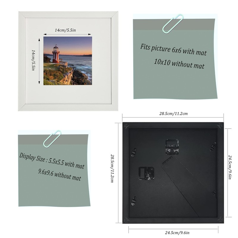 10x10 Photo Frame Gallery Picture frame with 6x6 mat,Freestanding and