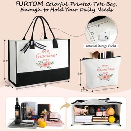 FURTOM Teacher Appreciation Gifts Teacher Tote Bag for Women Birthday Gifts Women Large Canvas Tote Bag Makeup Bag Set