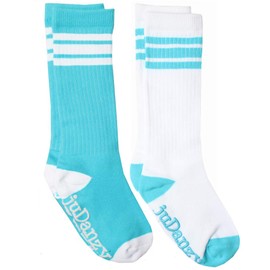 juDanzy Knee High Team Color Tube Socks for Toddler and Youth Boys and Girls (2 Pack), Turquoise, 6-10 Years