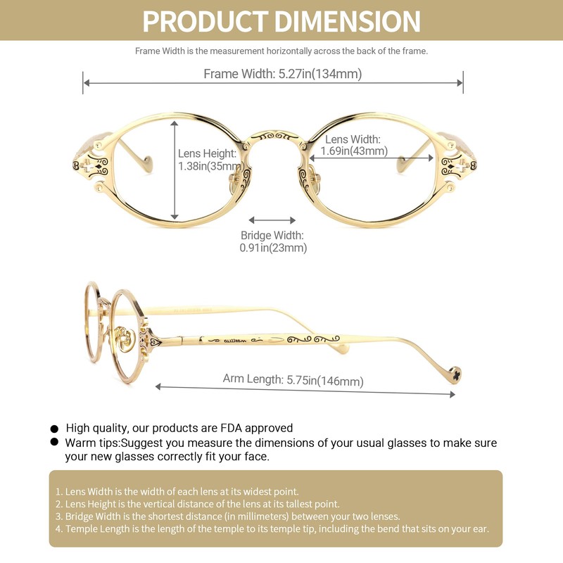 VOOGLAM Retro Round Blue Light Blocking Glasses for Women Men