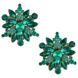 HOBBIESAY 2Pcs Rhinestone Flower Brooch Pin Emerald Gemstone Vintage Brooch Antique Gold Tones Austrian Crystal Rhinestone Flower Shape Brooch Pin Decorations for Parties