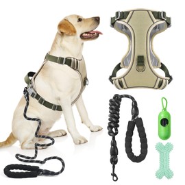 YIJISKY Dog Harness Adjustable Reflective Easy Control for Medium/Large Dog Harness with A Free Heavy Duty 5ft Dog Leash (XL (Neck: 23.6"-31", Chest: 26.7"-36.6")(khaki, extra large)
