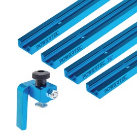 POWERTEC 72141 36"x4 Universal T track with 1 Pc 3" T track Flip Stop for Woodworking, Double-Cut Profile T track with Fence Flip Stop
