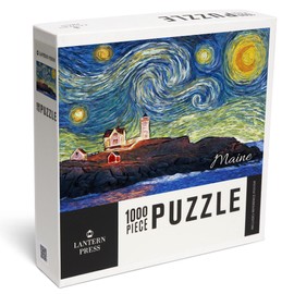 Lantern Press 1000 Piece Jigsaw Puzzle, Maine, Lighthouse, Starry Night