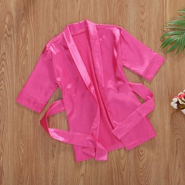 FIOMVA Toddler Kids Baby Boys Girls Silk Satin Bathrobe Long Sleeve Kimono Robes Infant Nightgown Sleepwear Clothes (Solid color rose red,6-12 Months)