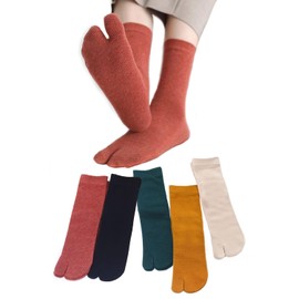 momee Women's Tabi Socks, Breathable, Deodorizing, Crew Length, Plain, Cotton Blend, Women's Socks, Sweat Absorbent, Quick Drying, Comfortable Socks, 5 Pairs, Multi Color A
