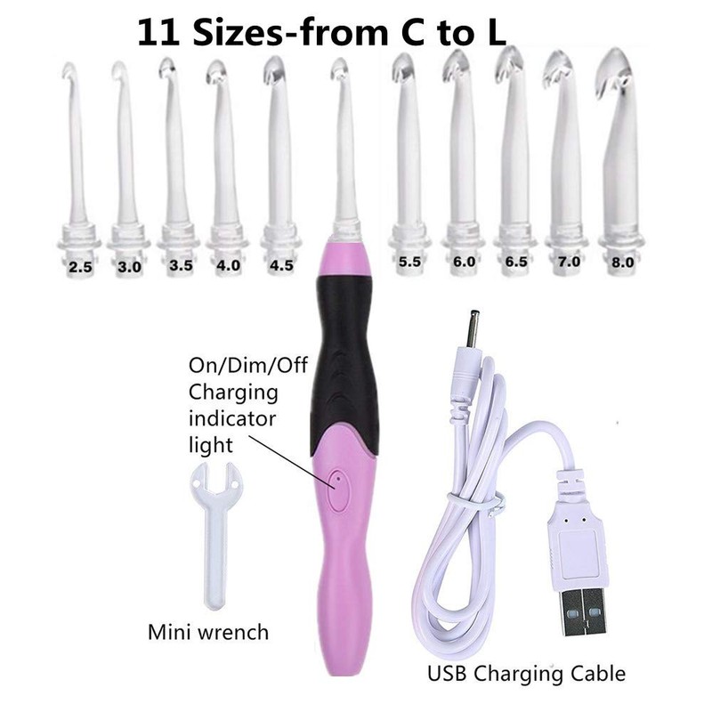 11 Tallas Ganchillos Crochet,Agujas de Ganchillo Led con Estuche,Ganchos de