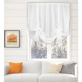 NetCurtainsUK Single Slot Top Plain Textured Voile Net Curtain Soft Drape Tie Blinds (White), 140cm (55'') Wide x 140cm (55'') Drop (HWTTB01)