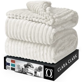 Clara Clark Cut Plush Fleece Throw Blanket - Twin Size - Lightweight Super Soft Fuzzy Luxury Bed Blanket for Bed - Machine Washable - (66x90) (White)