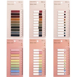 Sticky Index Tabs with Ruler, 6 Pack 1200 Pieces Page Markers Sticky Note Flags, Writable and Repositionable File Flags Morandi Colored Page Labels for Books, Reading Notes, Notebooks, Classify Files