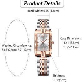 OIDEA Women's Watches Rectangular Wrist Watch: Women's Watch Analogue Quartz Watch with Roman Numerals Dial Rhinestone Calendar Casual with Metal Strap Gift for Women, silver, Bracelet