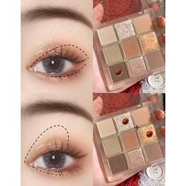 Erinde Paleta de Sombras de Ojos con Purpurina 9 Colores, a las arrugas | Sombras de Ojos Brillantes de larga duración, resistentes al agua, sombras d