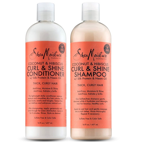 Shea Moisture Coconut and Hibiscus Curl and Shine Combination Set – Includes 16 oz. Shampoo & 16 oz. Conditioner