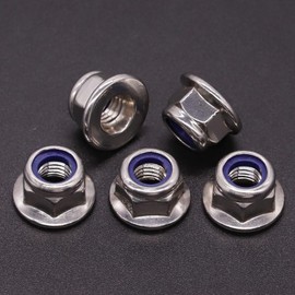 M5-0.8 (50 Pack) Flange Metric Hex Locknuts, Hexagon Flange Lock Nuts with Non-Serrated Flange Washer, Stainless Steel 304 (18/8), Blue Nylon Insert Flange Hex Locknuts