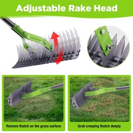 WORKPRO 15-Inch Thatch Rake for Lawns Heavy Duty Dethatcher Rake with 5FT Handle