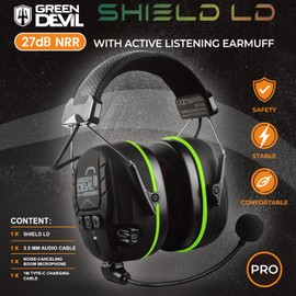 GREEN DEVIL Shield LD Active Hearing Protection - Electronic Hearing Protectors with Bluetooth 5.3 Technology Integrated Microphone EN352 Compliant SNR 32dB for Mowing and Noise Intensive, Green