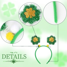 St. Patrick's Day Shamrock Headband Glitter Green Lucky Clover Hair Bands Irish Hair Accessory for Women Girls St. Patrick's Day Party Parades Headwear Festival Headdress 1PCS