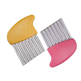 Crinkle Cutter, Stainless Steel Waffle Fry Cutter, Wavy Chopper for Veggies Potato Carrots Butter Lettuce, 2 PCS (Pink&Yellow)