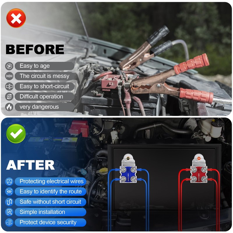 8-Way Lead-Acid Battery Terminal Connectors, Positive and Negative Set, Compatible