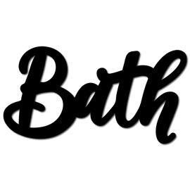 CREATCABIN Wooden Bath Sign Bathroom Decor Wood Cutout Black Letters Laser Cut Wall Art Unfinished Rustic Decorative DIY for Front Door Home Bathroom Toilet Decoration Gift 8.9 x 4.7 Inch