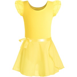 DANSHOW Girls Short Sleeve Leotard with Skirt Kids Dance Ballet Tutu Dresses, Yellow, 2-4T
