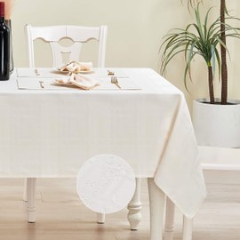 HomeJoy Soild Plaid Jacquard Tablecloth Waterproof Wrinkle Free Table Cloth Elegance Kitchen Dinning Tabletop Decoration 60 x 120 Inch Ivory