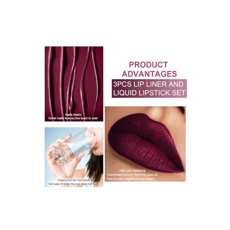evpct- 3 piezas de tinte labial de color rojo oscuro,