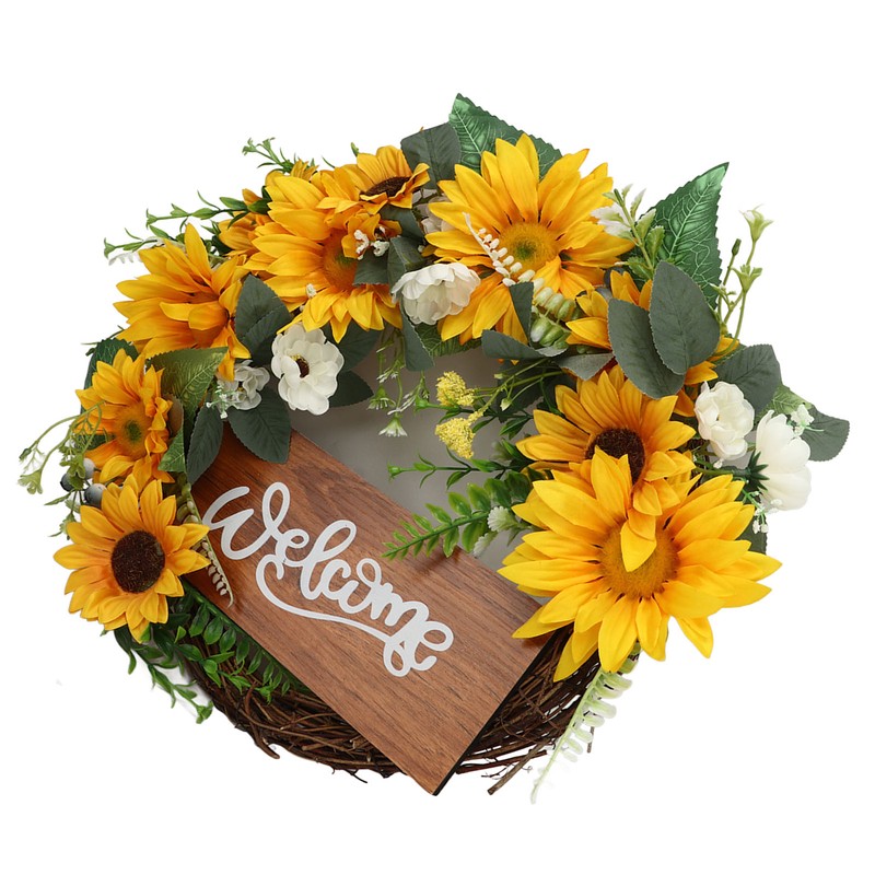 15 Inch Sunflower Wreath for Front Door Artificial Sunflower Wreath