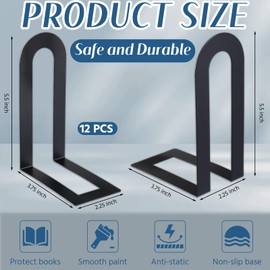 Chunful 12 Pcs Black Modern Metal Book Ends for Shelves Decorative Small Bookends Book Shelf Organizer Minimalist Design Stopper to Hold Books for Home Office (5.5 * 3.75 * 2.25inch)