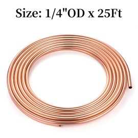 BELLA BAYS Copper Tubing 1/4" OD x 0.195" ID x 25 ft, 99.9% C12200 ASTM B280 Refrigeration ACR Tubing Seamless Soft Coil Round T2 Pure Copper Tube for HVAC System, Refrigerator, Industry, DIY