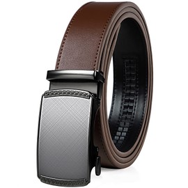 Belt men,leather ratchet belt 1 3/8" with Comfort Click Sliding Automatic Buckle in gift box, Adjustable belt Trim to Fit (Brown X Belts, 32"-38" Waist Adjustable)