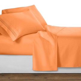 Clara Clark Bed Sheets, Premier 1800 Series 4 Piece Bed Sheet Set, Deep Pocket, Wrinkle, Fade, Stain Resistant, Luxury Soft Bedding Sheets & Pillowcases, Full, Apricot Orange