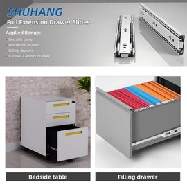 SHUHANG Full Extension Drawer Slides 8 10 12 14 16 18 20 22 24 Inch 100lb Load Capacity Side Mount Ball Bearing Glides Runners Rails Cabinet Dresser Wardrobe Kitchen Trash (12 Inch,1 Pair)