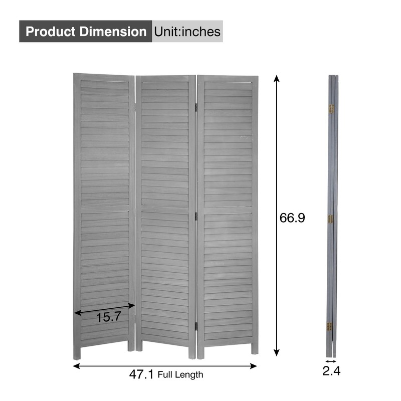 3 Panel Wood Room Divider 5.7 Ft Tall Privacy Wall