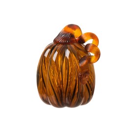 glitzhome 6.3 Inch Hand Blown Two Tone Stripe Glass Pumpkin Table Accent Amber White