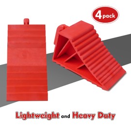 Donext Wheel Chocks Rubber Heavy Duty, Tire Chocks for Travel Trailers, RV, Camper, and Trucks 4-Pack, Red