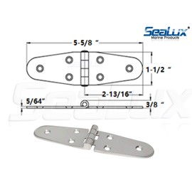 SeaLux Marine Stainless Steel Top Mount 5-5/8" x 1-1/2" Large Round Side Strap Hinge (Pair)