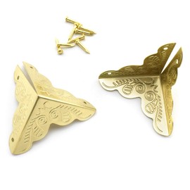 SDTC Tech 12 Pack Furniture Corner Protector 1" x 1" Antique Gold Triangle Edge Decorative Metal Corner Guard for Storage Box Jewelry Case Cabinet Coffee Table Wooden Chest etc.