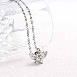 XSMZB Flying Pig Cremation Jewelry for Ashes Cute Pig Urn Necklace for Pet/Human Funeral Keepsake Pendant Hold Ashes (Silver)