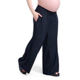 Motherhood Maternity Women's Smocked Waist Wide Leg Pregnancy Summer Casual Pants, Black