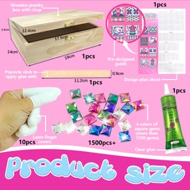 AIOSUY DIY Diamond Painting Jewellery Box, Wooden Jewellery Box with Buckle, Girls, Diamond Painting Children, DIY Craft Set Children, Jewellery Box Crafts for Girls, Creative Birthday Gift