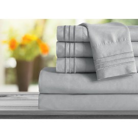 Mocassi Twin XL Sheet Set - Luxury Hotel 1800 Premier Bedding Sheets & Pillowcases - Ultra Soft Breathable & Cooling Bed Sheets - Deep Pocket - Wrinkle Resistant - 4 Piece Set - Twin XL, Silver