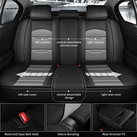 YORKNEIC Seat Covers for Nissan Rogue 2010-2024 2025:2 Row 5 Seat Full Set Faux Leather Car Seat Covers Cushion Waterproof Car Seat Protectors with Airbag Compatible(5 Seat Full Set,Black&Grey)