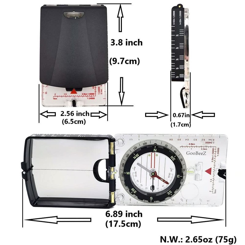 GooBeeZ Map Baseplate Compass with Adjustable Declination Clinometer Magnifying Glass