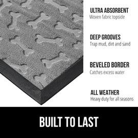 GORILLA GRIP 100% Waterproof All-Season WeatherMax Doormat 35x23, US Designed Natural Rubber, Stain and Fade Resistant, Low Profile Indoor Outdoor Door Mats, Easy Clean Patio Mat, Light Gray Bones