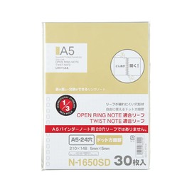 Lihit Lab N-1650SD Compatible Leaf for Open Ring and Twisted Notebooks, Dot Ruled, A5, 24 Holes, 30 Sheets