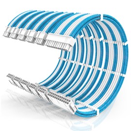 16AWG PSU Cable Extension Kit with Cable Combs,1x24pin ATX/2x8pin(4+4) EPS/3x8pin(6+2) PC Sleeved Cables 30cm Length,Power Supply Extension Cable Kit(Blue/White)