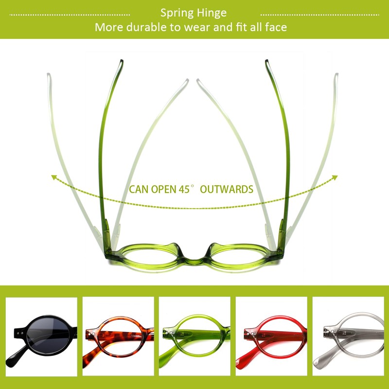 JOSCHOO 5 Pack Retro Round Reading Glasses Mini Small Comfortable