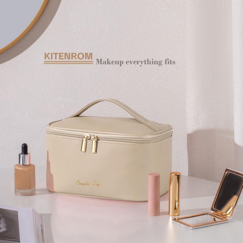 KITENROM Makeup Bag Portable Travel Cosmetic Bag with Brush Holder，Waterproof